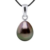 Collier Perle de Tahiti Poire 8-9 mm LIEN NOIR Argent 925