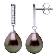 Boucles d'Oreilles Pendantes Perle de Tahiti Poires 8-9 mm Joaillerie Argent 925