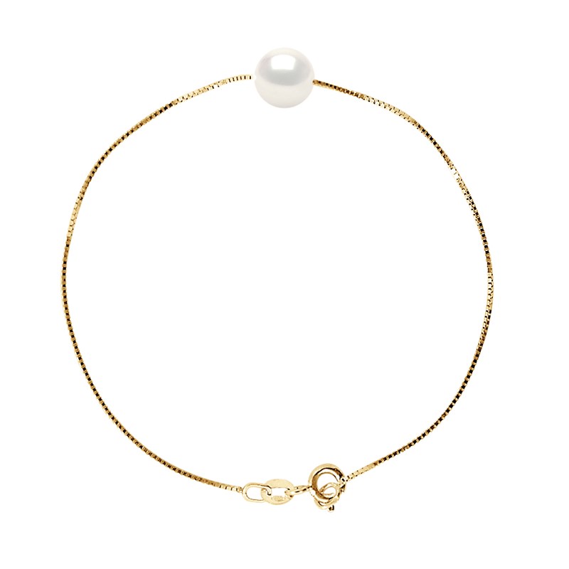 Bracelet Perle de Culture d'Eau Douce 8-9 mm Blanches Chaîne Vénitienne Or Jaune