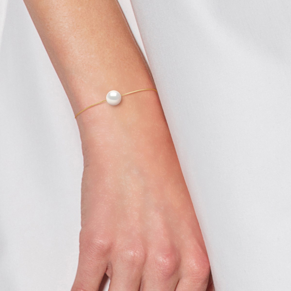 Bracelet Perle de Culture d'Eau Douce 8-9 mm Blanches Chaîne Vénitienne Or Jaune - vue 2