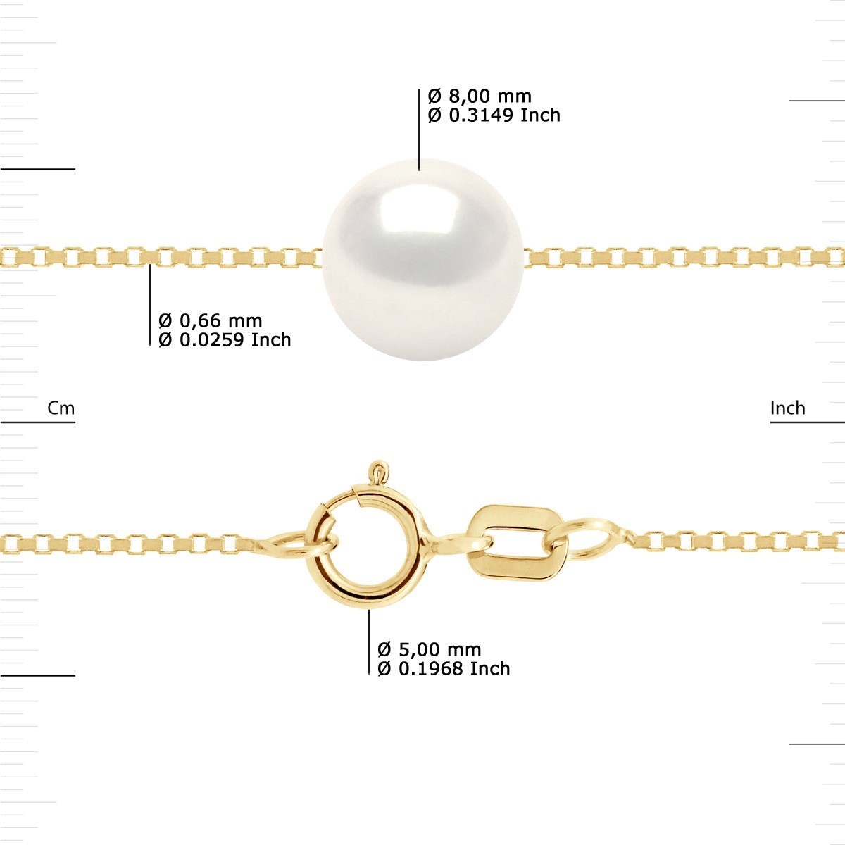 Bracelet Perle de Culture d'Eau Douce 8-9 mm Blanches Chaîne Vénitienne Or Jaune - vue 3