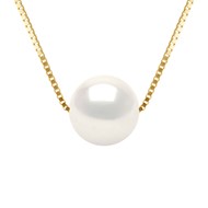 Collier Perle de Culture d'Eau Douce Ronde et Blanche 9-10 mm Chaîne Vénitienne Or Jaune