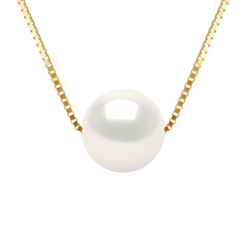 Collier Perle de Culture d'Eau Douce Ronde et Blanche 9-10 mm Chaîne Vénitienne Or Jaune