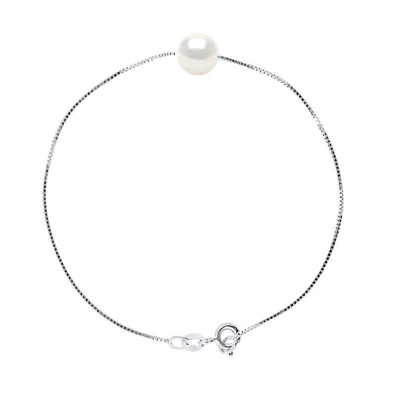 Bracelet Perle de Culture d'Eau Douce 8-9 mm Blanches Chaîne Vénitienne Or Blanc