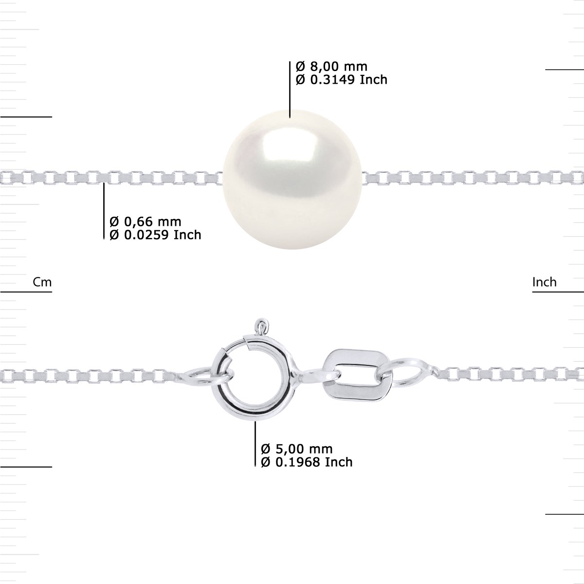 Bracelet Perle de Culture d'Eau Douce 8-9 mm Blanches Chaîne Vénitienne Or Blanc - vue 3
