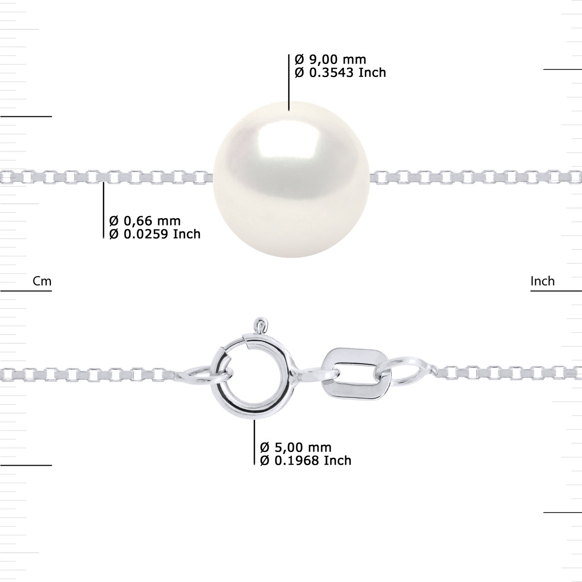 Collier Perle de Culture d'Eau Douce Ronde et Blanche 9-10 mm Chaîne Vénitienne Or Blanc - vue 3