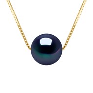 Collier Perle de Culture d'Eau Douce Ronde et Noire 9-10 mm Chaîne Vénitienne Or Jaune