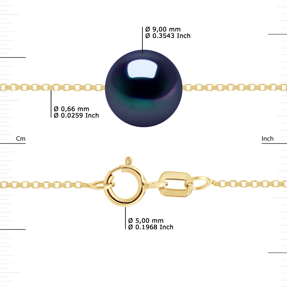 Collier Perle de Culture d'Eau Douce Ronde et Noire 9-10 mm Chaîne Vénitienne Or Jaune - vue 3