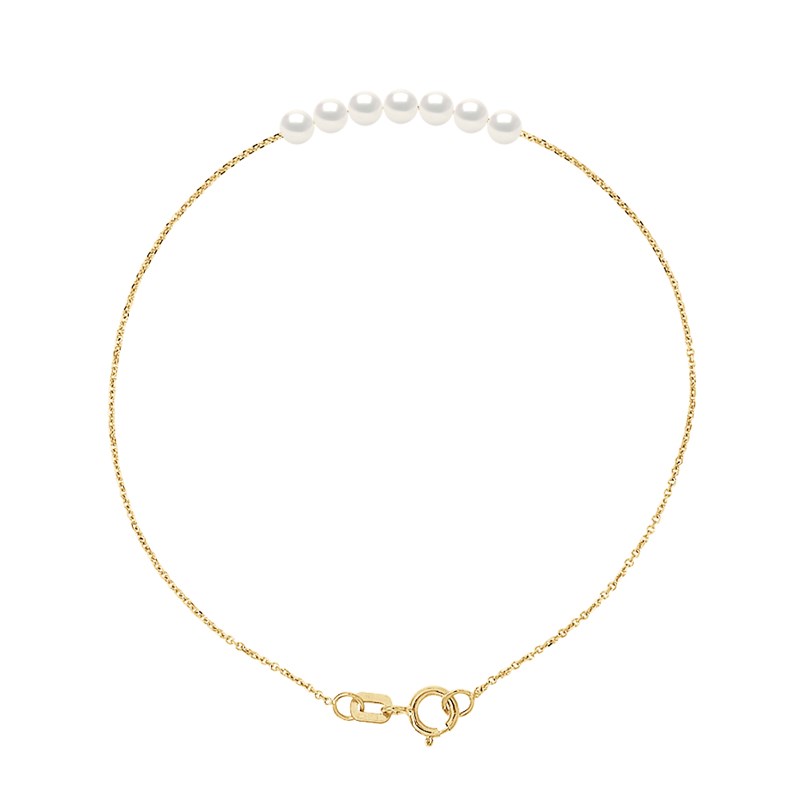 Bracelet TRINITE 7 Perles d'Eau Douce Rondes 3-4 mm Blanches Naturelles Chaîne Forçat Or Jaune
