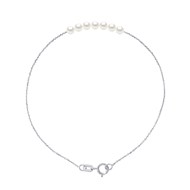Bracelet TRINITE 7 Perles d'Eau Douce Rondes 3-4 mm Blanches Naturelles Chaîne Forçat Or Blanc