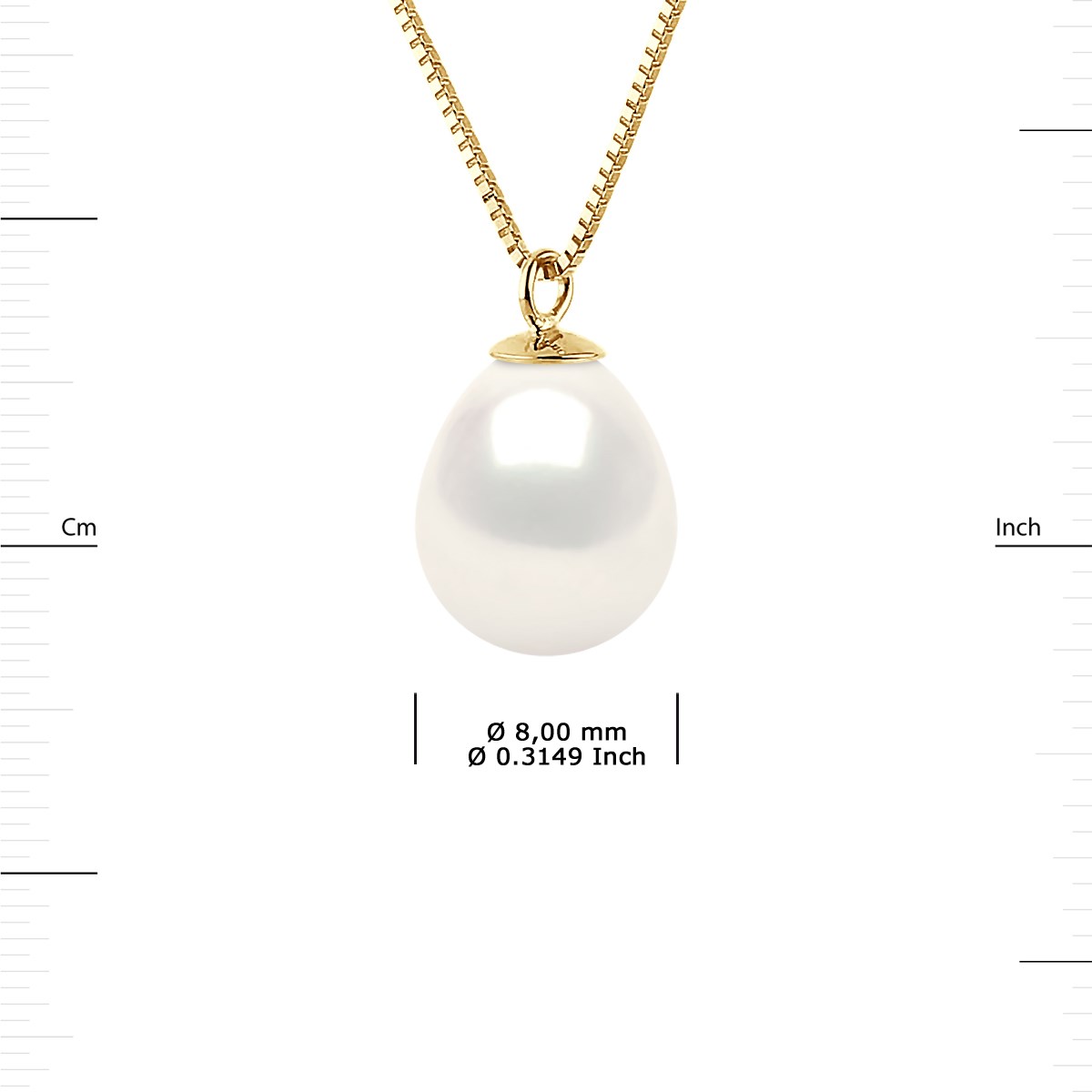 Collier Perle de Culture d'Eau Douce Poire 8-9 mm Blanche Chaîne Or Jaune - vue 3