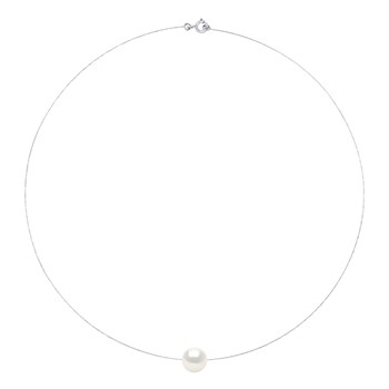 Collier Câble Véritable Perle de Culture d'Eau Douce Ronde et Blanche 10-11 mm Or Blanc