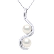 Pendentif TOI ET MOI 2 Perles de Culture d'Eau Douce Blanches 7-8 mm Or Blanc