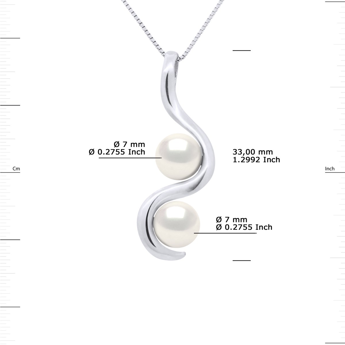 Pendentif TOI ET MOI 2 Perles de Culture d'Eau Douce Blanches 7-8 mm Or Blanc - vue 3
