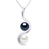 Pendentif TOI ET MOI 2 Perles de Culture d'Eau Douce Blanches et Noires 7-8 mm Or Blanc - vue V1