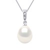 Pendentif Diamants 0,010 Cts Perle de Culture d'Eau Douce Poire 9-10 mm Blanche Or Blanc - vue V1