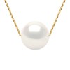 Collier Perle d'Eau Douce Blanche Ronde 11-12 mm Chaîne Forçat Or Jaune 18 Carats - vue V1
