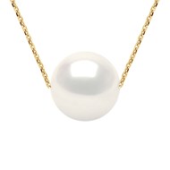 Collier Perle d'Eau Douce Blanche Ronde 11-12 mm Chaîne Forçat Or Jaune 18 Carats