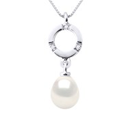Pendentif Diamants 0,010 Cts Perle de Culture d'Eau Douce Poire 7-8 mm Blanche Or Blanc