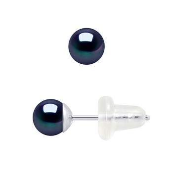 Clous d'Oreilles Perles d'Eau Douce Rondes 4-5 mm Noires Or Blanc