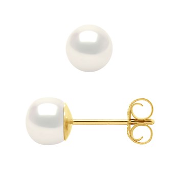 Clous d'Oreilles Perles de Culture 5-6 mm Blanches Naturelles Or Jaune