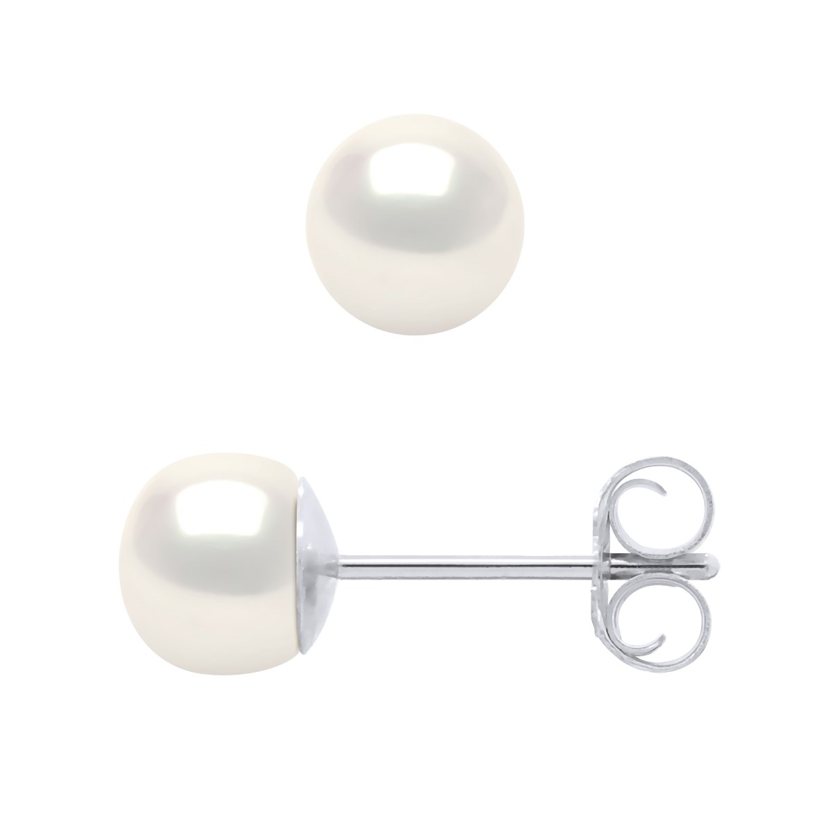 Clous d'Oreilles Perles de Culture 5-6 mm Blanches Naturelles Or Blanc