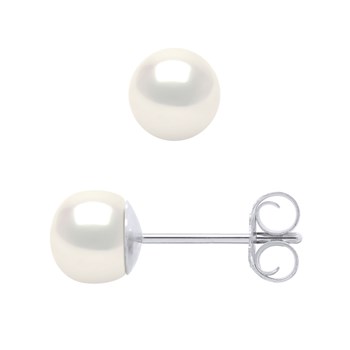 Clous d'Oreilles Perles de Culture 5-6 mm Blanches Naturelles Or Blanc