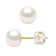 Clous d'Oreilles Perles de Culture 6-7 mm Blanches Naturelles Imperdables Or Jaune