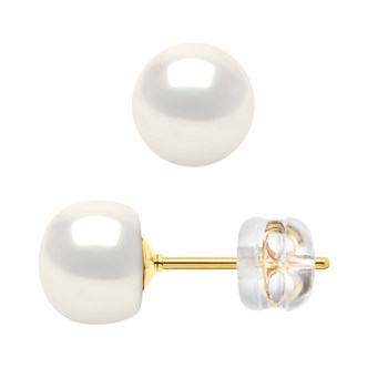 Clous d'Oreilles Perles de Culture 6-7 mm Blanches Naturelles Imperdables Or Jaune