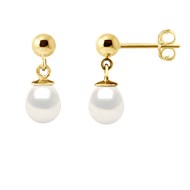 Boucles d'Oreilles Pendantes Perles de Culture d'Eau Douce 6-7 mm Blanches Or Jaune