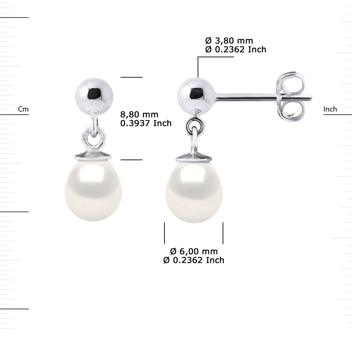 Boucles d'Oreilles Pendantes Perles de Culture d'Eau Douce 6-7 mm Blanches Or Blanc - vue 3