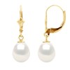 Boucles d'Oreilles Pendantes Perles d'Eau Douce 8-9 mm Blanches Or Jaune 18 Carats - vue V1