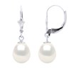 Boucles d'Oreilles Pendantes Perles d'Eau Douce 8-9 mm Blanches Or Blanc 18 Carats - vue V1