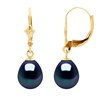 Boucles d'Oreilles Pendantes Perles d'Eau Douce Poires 8-9 mm Noires Or Jaune 18 Carats - vue V1