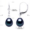 Boucles d'Oreilles Pendantes Perles d'Eau Douce Poires 8-9 mm Noires Or Blanc 18 Carats - vue V3