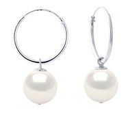 Créoles Perles de Culture d'Eau Douce Rondes 10-11 mm Blanches Or Blanc