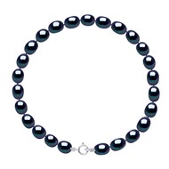 Bracelet Perles d'Eau Douce Grains de Riz 4-5 mm Noires Or Blanc 18 Carats
