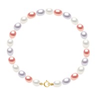 Bracelet Perles d'Eau Douce Grains de Riz 4-5 mm Multicolores Or Jaune 18 Carats