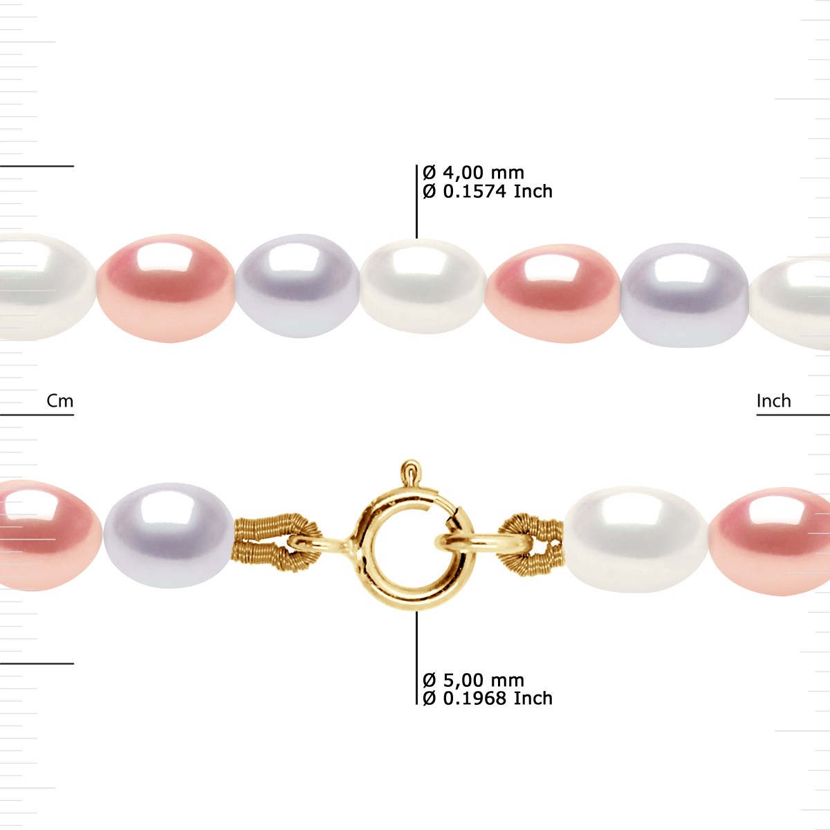Bracelet Perles d'Eau Douce Grains de Riz 4-5 mm Multicolores Or Jaune 18 Carats - vue 3