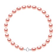 Bracelet Perles d'Eau Douce Grains de Riz 4-5 mm Roses Or Blanc 18 Carats