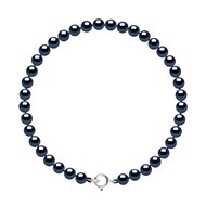 Bracelet Perles d'Eau Douce Rondes 4-5 mm Noires Or Blanc 18 Carats