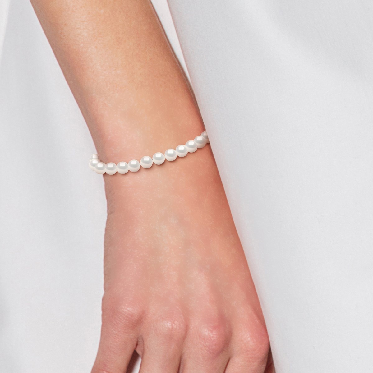 Bracelet Perles d'Eau Douce Rondes 5-6 mm Blanches Or Blanc 18 Carats 'MARIAGE' - vue 2