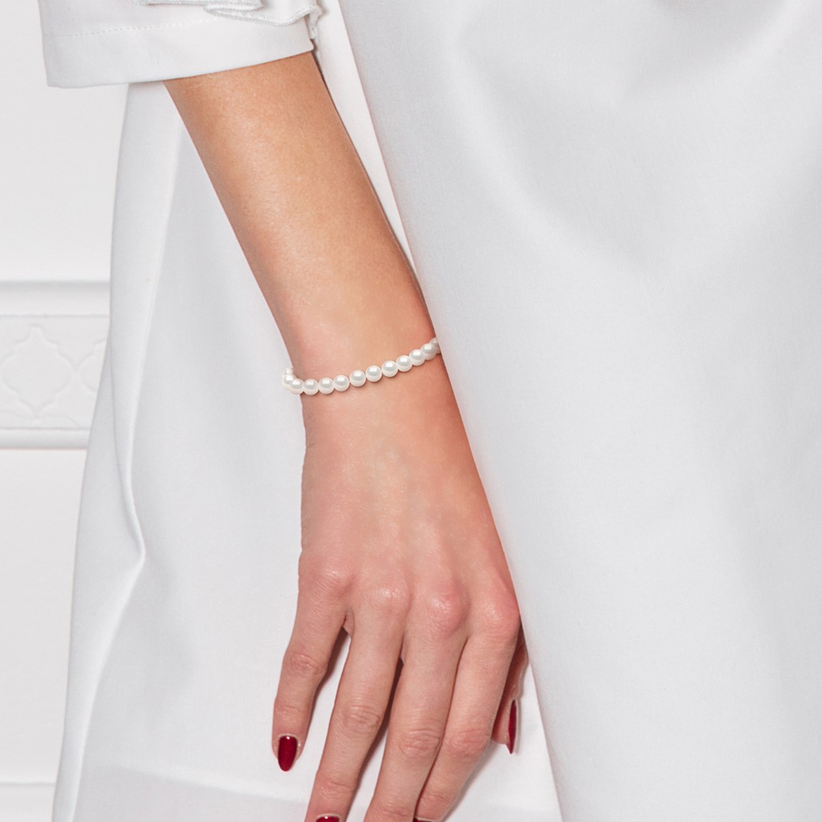 Bracelet Perles d'Eau Douce Rondes 5-6 mm Blanches Or Blanc 18 Carats 'MARIAGE' - vue 4