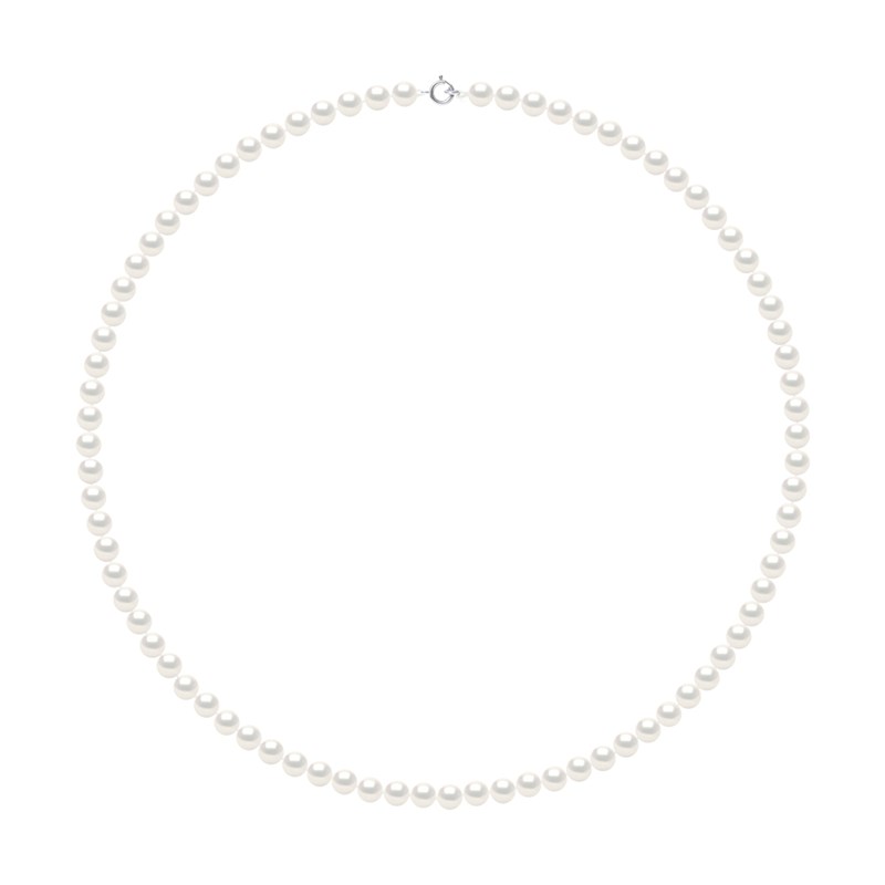 Collier Rang de Perles d'Eau Douce Rondes 5-6 mm Blanches Or Blanc 18 Carats