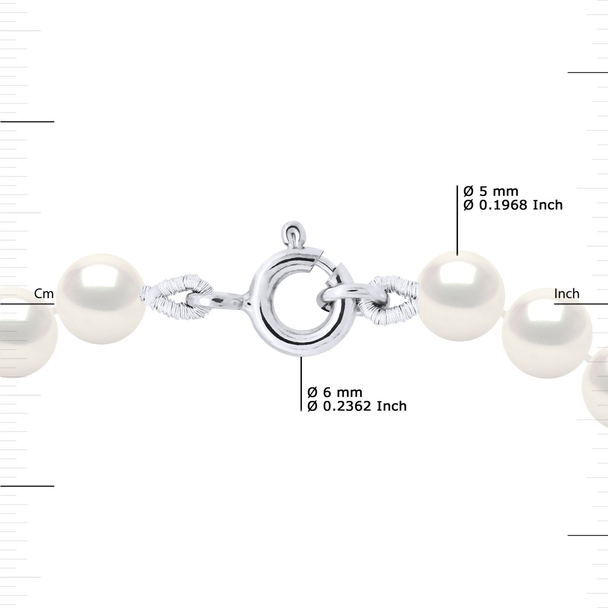 Collier Rang de Perles d'Eau Douce Rondes 5-6 mm Blanches Or Blanc 18 Carats - vue 3