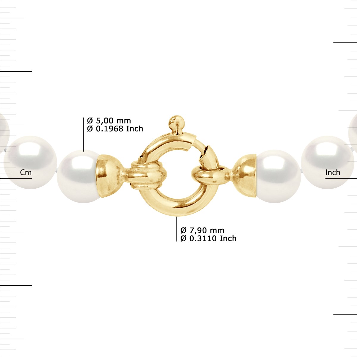 Bracelet Perles de Culture d'Eau Douce 5-6 mm Blanches Fermoir Prestige Or Jaune - vue 3
