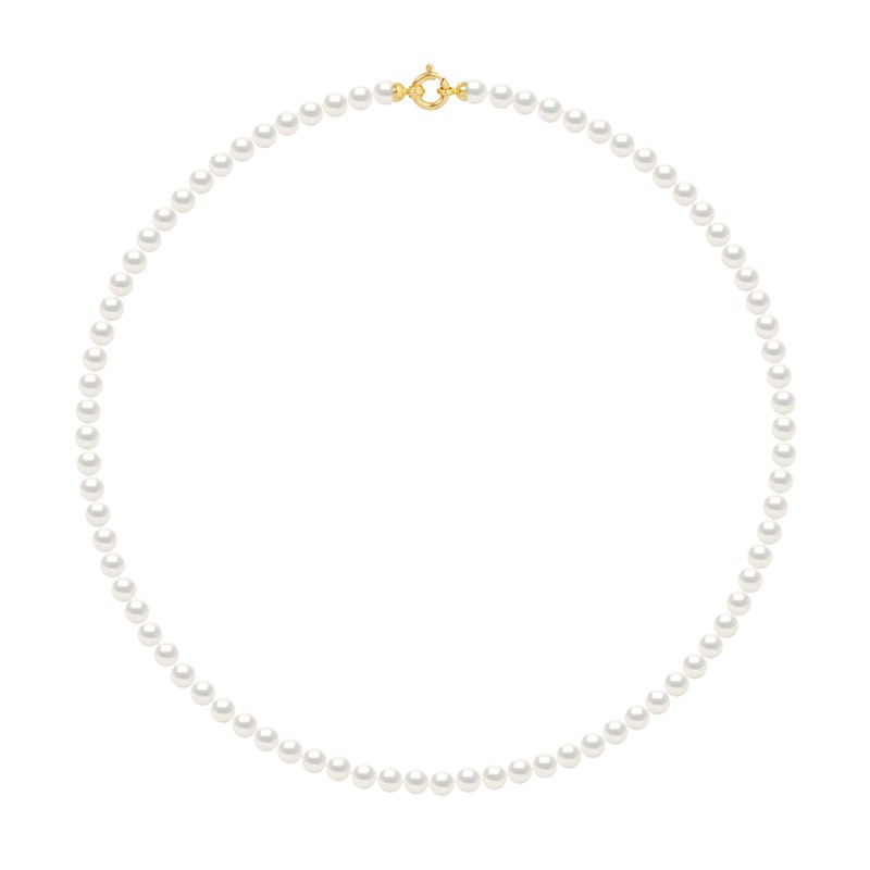 Collier de Perles de Culture d'Eau Douce 5-6 mm Blanches Fermoir Prestige Or Jaune