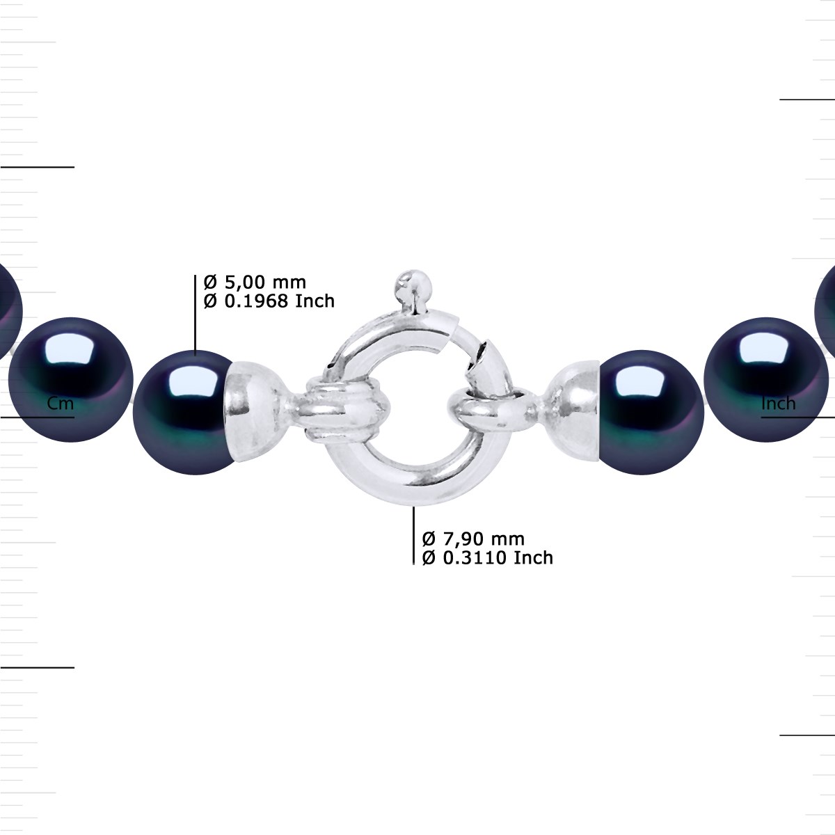 Bracelet Perles de Culture d'Eau Douce 5-6 mm Noires Fermoir Prestige Or Blanc - vue 3