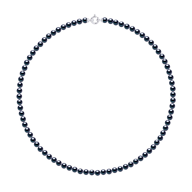 Collier de Perles de Culture d'Eau Douce 5-6 mm Noires Fermoir Prestige Or Blanc