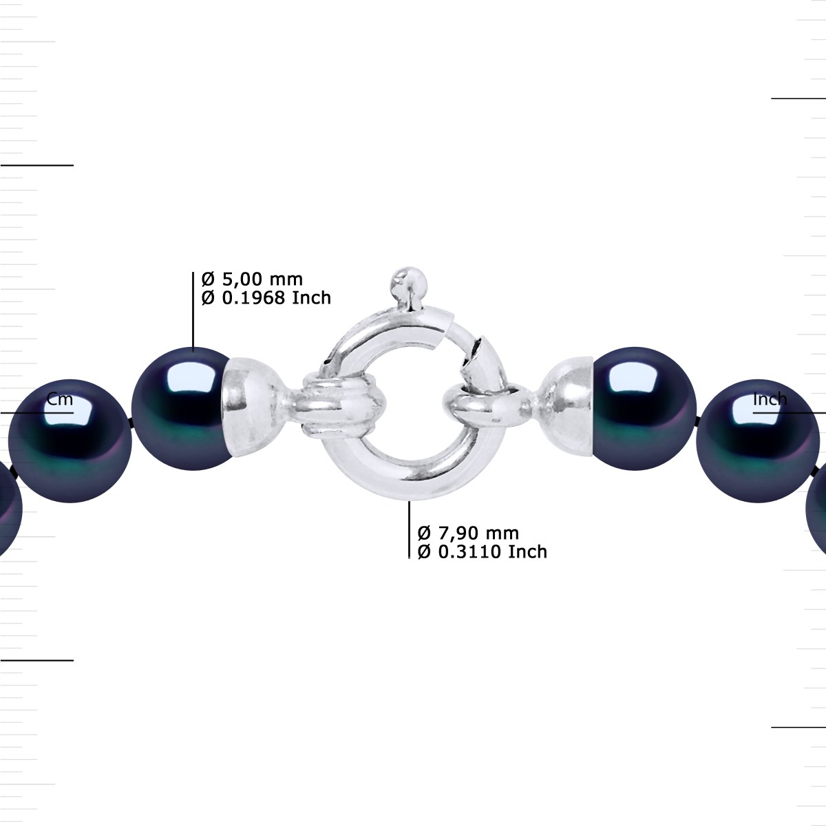 Collier de Perles de Culture d'Eau Douce 5-6 mm Noires Fermoir Prestige Or Blanc - vue 3